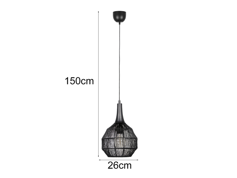 Kleine LED Pendelleuchte mit Drahtgeflecht Lampenschirm Schwarz, Ø26cm