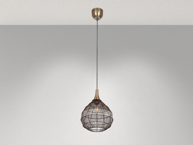 LED Pendelleuchte mit Drahtgeflecht Lampenschirm Altmessing, Ø 42cm