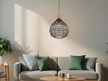 LED Pendelleuchte mit Drahtgeflecht Lampenschirm Altmessing, Ø 42cm