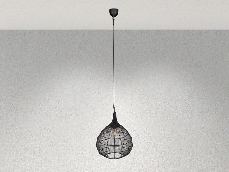 LED Pendelleuchte mit Drahtgeflecht Lampenschirm Schwarz, Ø 42cm