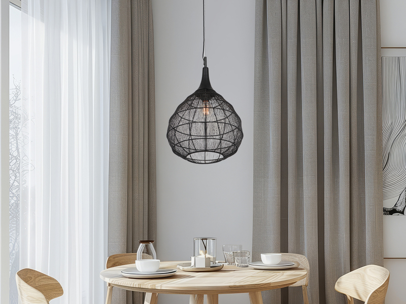 LED Pendelleuchte mit Drahtgeflecht Lampenschirm Schwarz, Ø 42cm
