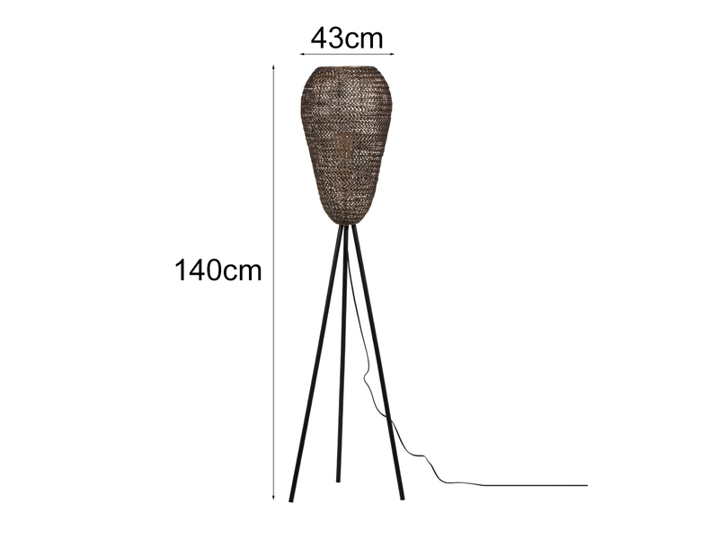 Orientalische Tripod Stehleuchte ZIVA aus Metallgeflecht in Altmessing, H: 140cm