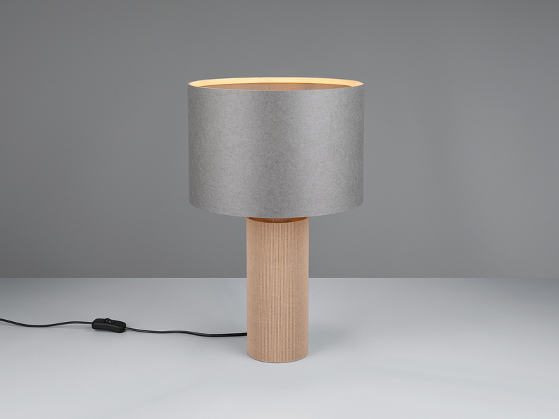 Große LED Tischleuchte aus recycelter Pappe und Bambus, Höhe 48cm