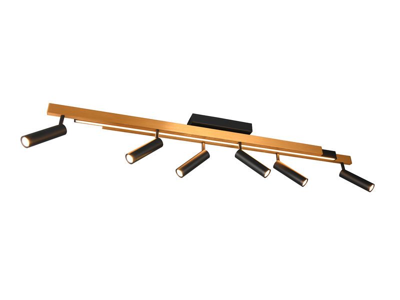 LED Deckenstrahler ZENO ausziehbar mit 6 Spots Schwarz Gold, max. Breite 180cm
