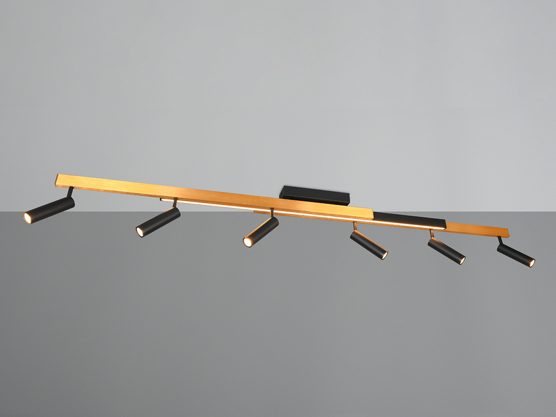 LED Deckenstrahler ZENO ausziehbar mit 6 Spots Schwarz Gold, max. Breite 180cm