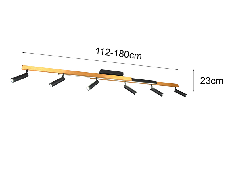 LED Deckenstrahler ZENO ausziehbar mit 6 Spots Schwarz Gold, max. Breite 180cm