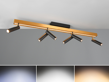 LED Deckenstrahler ZENO ausziehbar mit 6 Spots Schwarz Gold, max. Breite 180cm