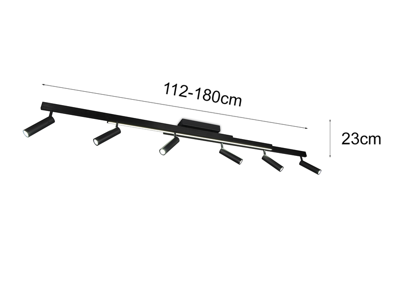 Ausziehbarer LED Deckenstrahler ZENO mit 6 Spots Schwarz, max. Breite 180cm