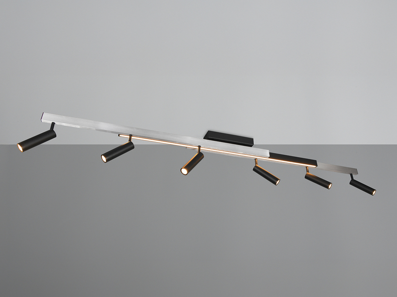 LED Deckenstrahler ZENO ausziehbar, 6 Spots Schwarz Silber, max. Breite 180cm