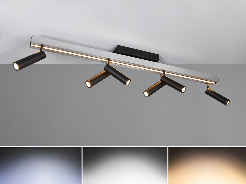 LED Deckenstrahler ZENO ausziehbar, 6 Spots Schwarz Silber, max. Breite 180cm