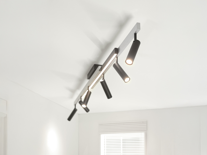 LED Deckenstrahler ZENO ausziehbar, 6 Spots Schwarz Silber, max. Breite 180cm