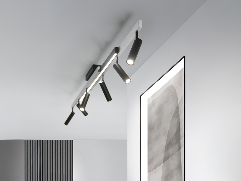 LED Deckenstrahler ZENO ausziehbar, 6 Spots Schwarz Silber, max. Breite 180cm