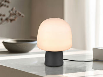 LED Tischleuchte mit Glasschirm & Metallfuß Schwarz, Höhe 27cm