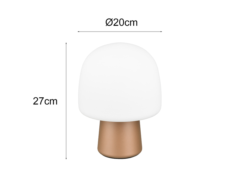 LED Tischleuchte mit Glasschirm & Metallfuß Coffee, Höhe 27cm