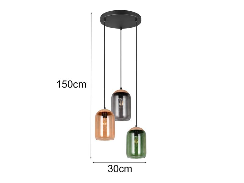 Pendelleuchte CORK, Lampenschirme aus buntem Glas, Ø 30cm