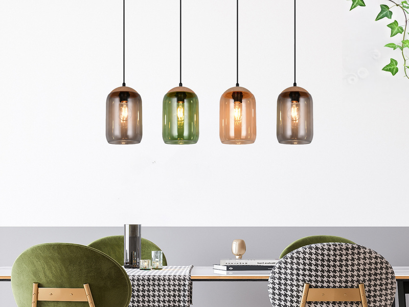Pendelleuchte CORK, Lampenschirme aus buntem Glas, Breite 90cm