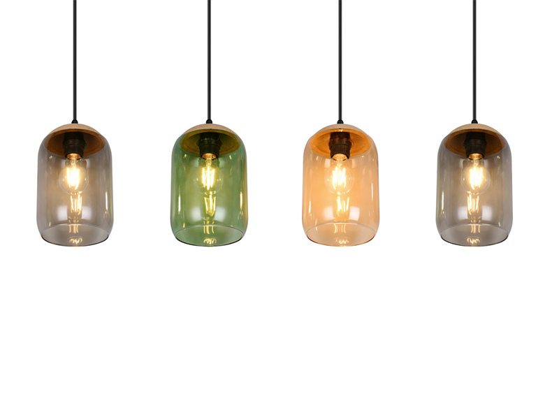 LED Pendelleuchte mit bunten Lampenschirmen aus recyceltem Glas, B: 90cm