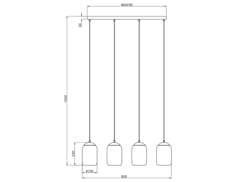 LED Pendelleuchte mit bunten Lampenschirmen aus recyceltem Glas, B: 90cm
