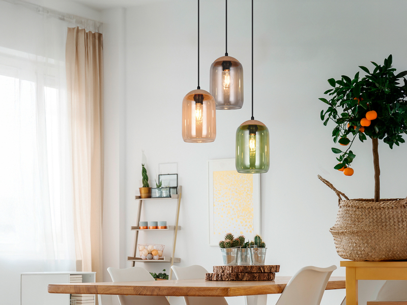 LED Cluster Pendelleuchte Lampenschirme bunt aus recyceltem Glas, Ø 30cm