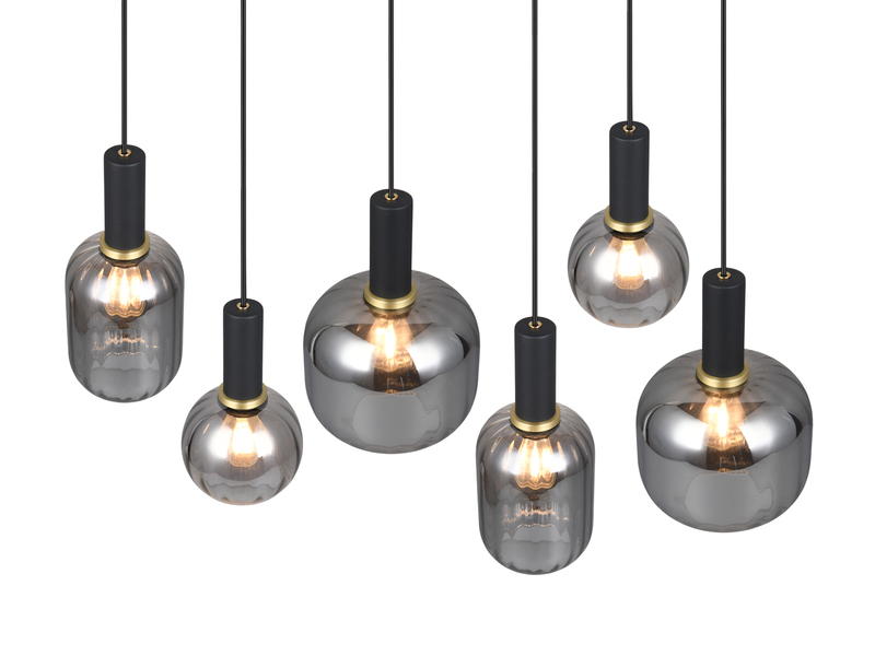 Pendelleuchte DIVA 6-flammig mit Glasschirmen Chrom bedampft, Breite 92cm
