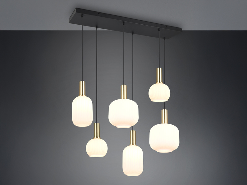 Retro Pendelleuchte DIVA 6-flammig mit Glasschirmen in Weiß, Breite 92cm