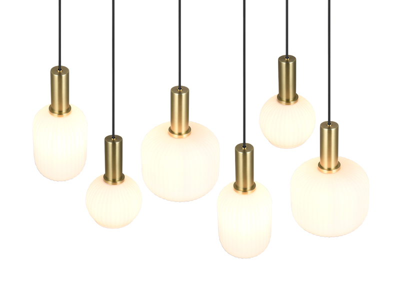 Retro Pendelleuchte DIVA 6-flammig mit Glasschirmen in Weiß, Breite 92cm