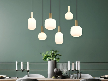 Retro Pendelleuchte DIVA 6-flammig mit Glasschirmen in Weiß, Breite 92cm