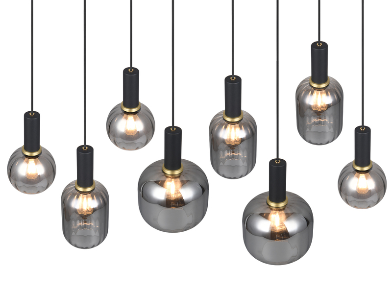 Pendelleuchte DIVA 8-flammig mit Glasschirmen Chrom bedampft, Breite 120cm