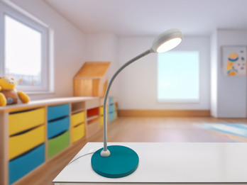Kinder Schreibtischleuchte Blaugrün-Grau mit Flexarm, Höhe 43cm