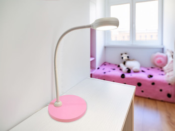 Kinder Schreibtischleuchte Pastellrosé-Grau mit Flexarm, Höhe 43cm