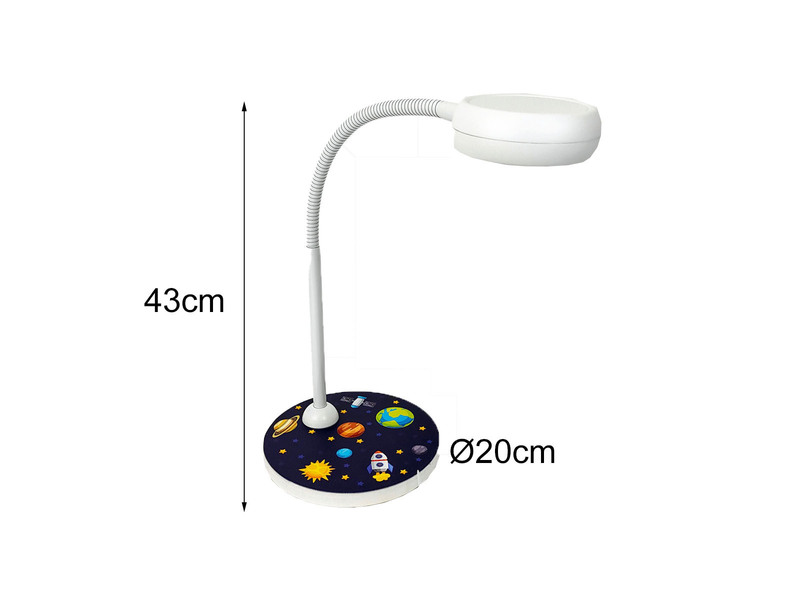 Kinder Schreibtischleuchte Weiß WELTALL Motive, Flexarm & LED-Leuchtmittel, 43cm