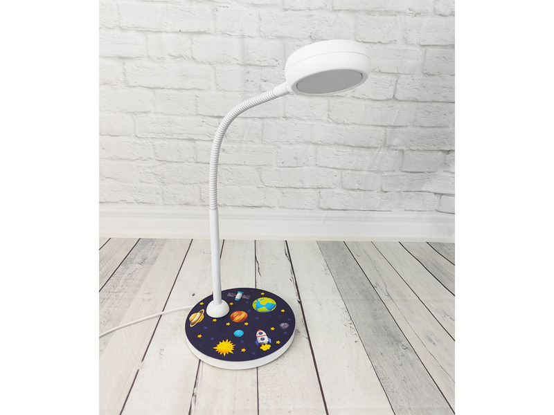 Kinder Schreibtischleuchte Weiß WELTALL Motive, Flexarm & LED-Leuchtmittel, 43cm