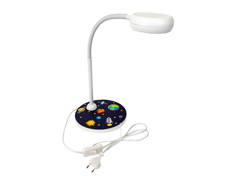 Kinder Schreibtischleuchte Weiß WELTALL Motive, Flexarm & LED-Leuchtmittel, 43cm