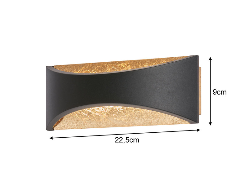 LED Updown Wandleuchte RIO Schwarz Gold, Breite 22,5cm
