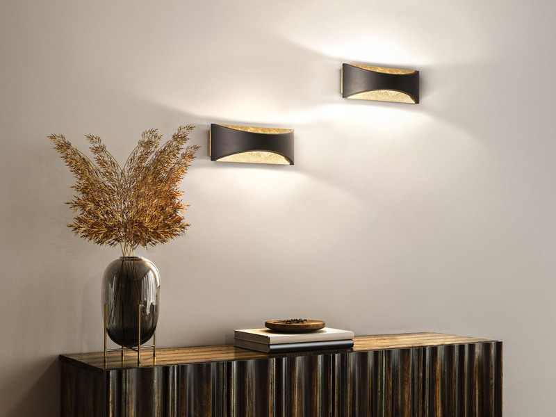 LED Updown Wandleuchte RIO Schwarz Gold, Breite 22,5cm