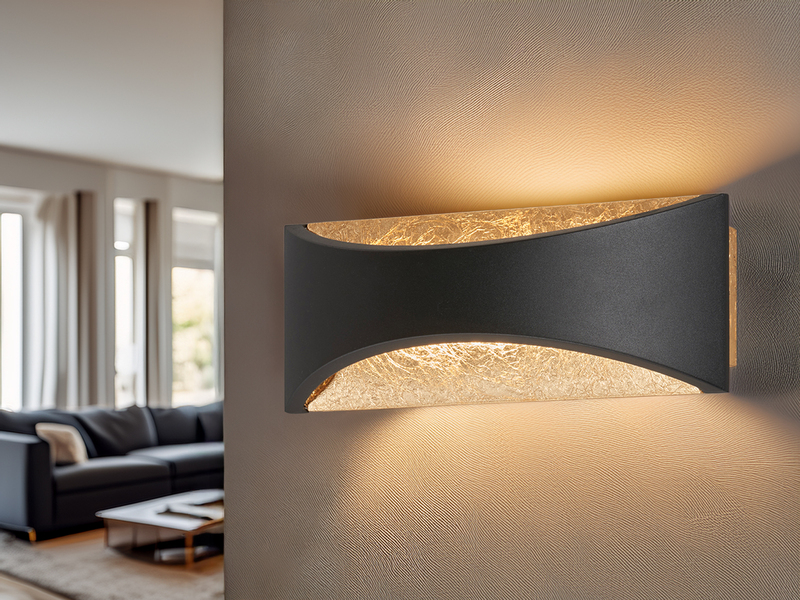 LED Updown Wandleuchte RIO Schwarz Gold, Breite 22,5cm