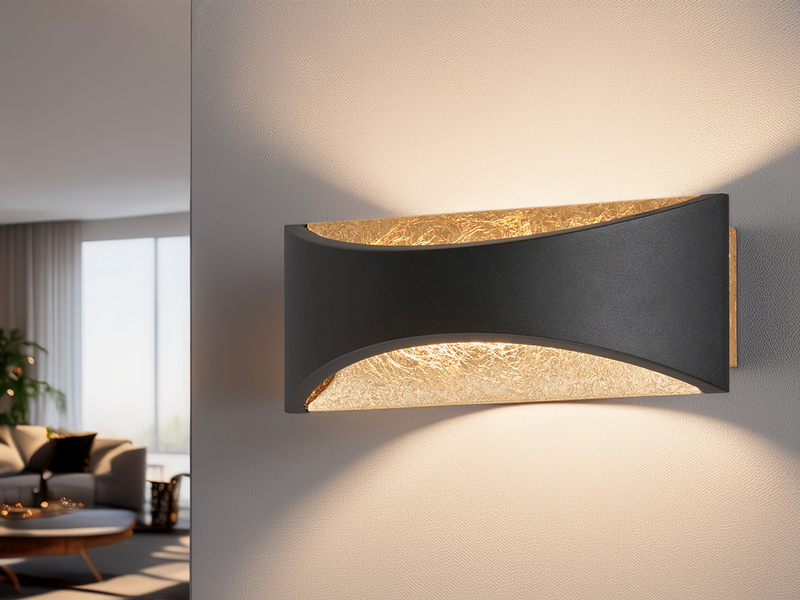 LED Updown Wandleuchte RIO Schwarz Gold, Breite 22,5cm