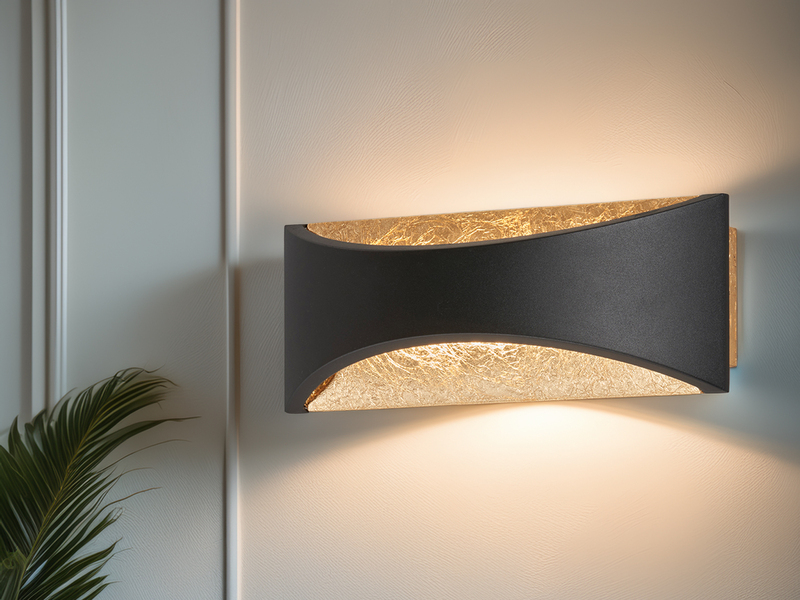 LED Updown Wandleuchte RIO Schwarz Gold, Breite 22,5cm