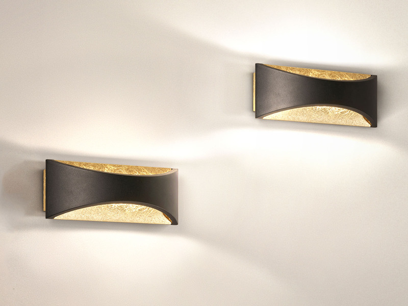 2er SET LED Updown Wandlampen Schwarz Gold, Breite 22,5cm