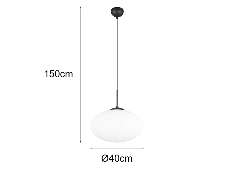 Retro LED Pendelleuchte Schwarz mit Glaskugel Lampenschirm Ø 40cm