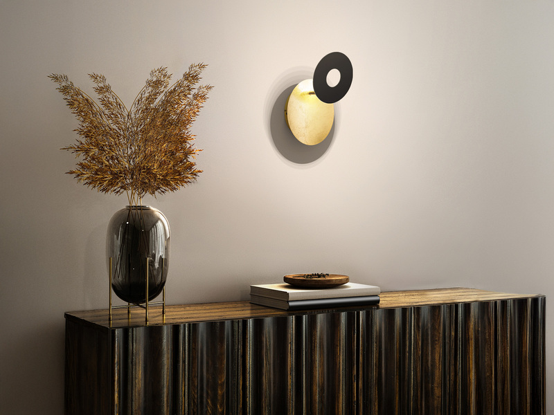 LED Wandleuchte HENNES Schwarz Gold oval, Ring verstellbar, Höhe 18cm