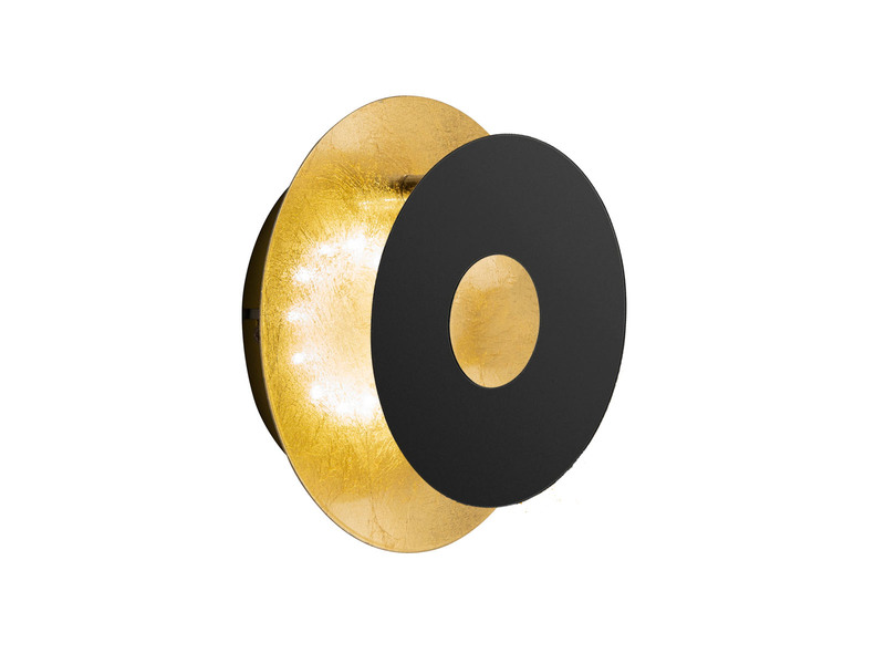 LED Wandleuchte HENNES Schwarz Gold oval, Ring verstellbar, Höhe 18cm