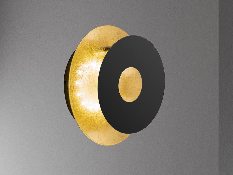 LED Wandleuchte HENNES Schwarz Gold oval mit verstellbarem Ring, Höhe 18cm