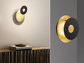 LED Wandleuchte HENNES Schwarz Gold oval, Ring verstellbar, Höhe 18cm