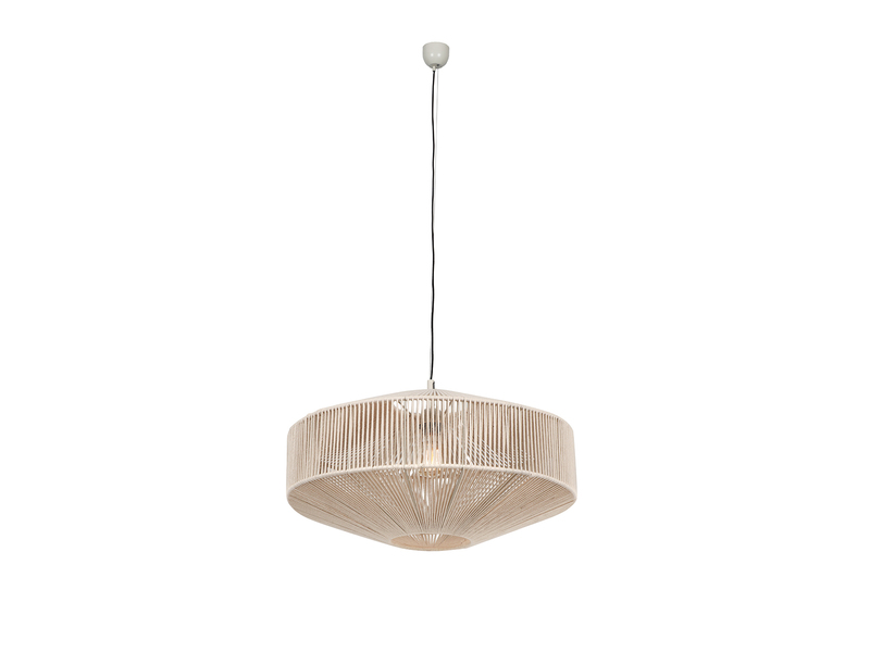 Große Boho Pendelleuchte SVEA Lampenschirm aus Baumwolle Beige Ø 61cm