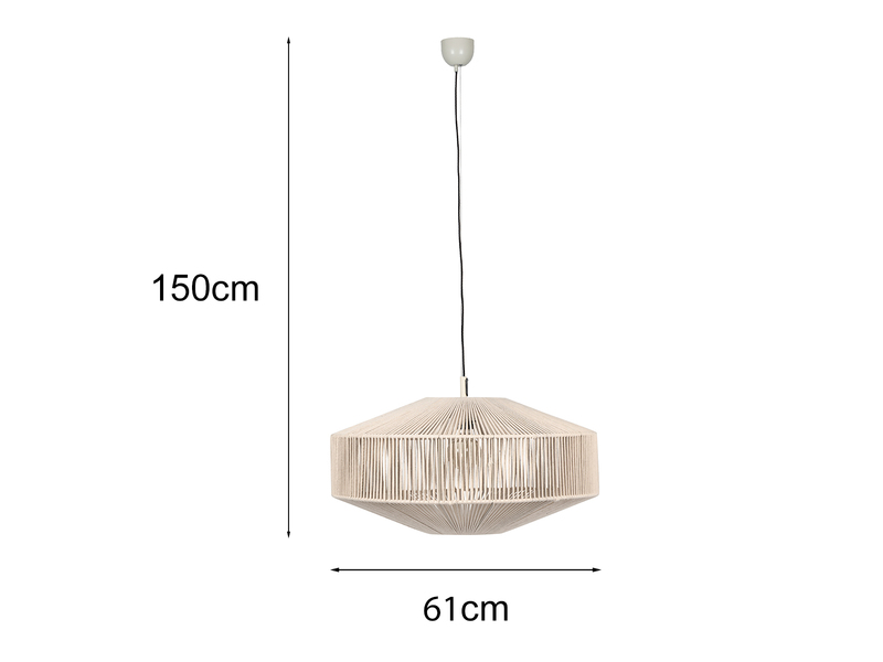 Große Boho Pendelleuchte SVEA Lampenschirm aus Baumwolle Beige Ø 61cm