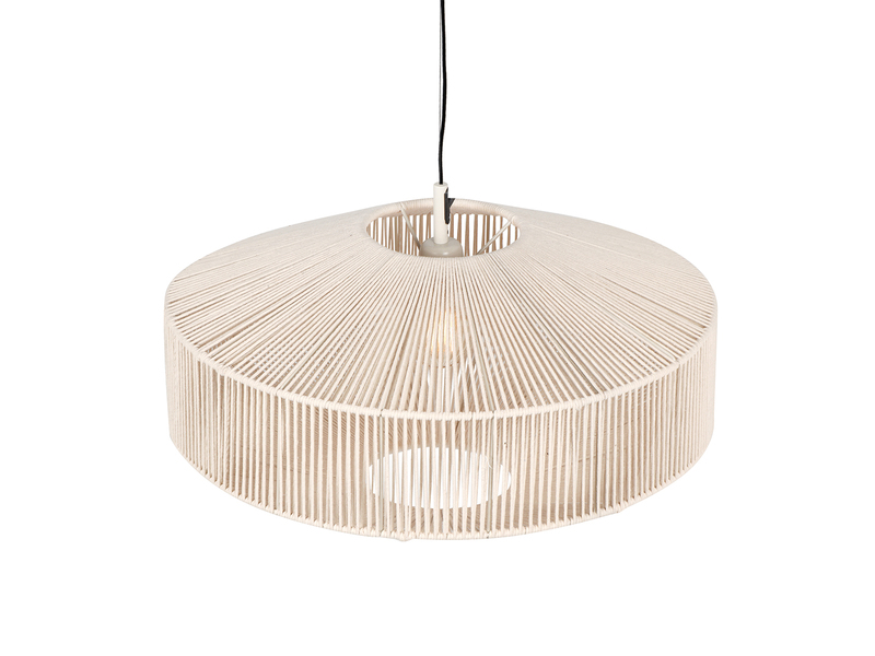 Große Boho Pendelleuchte SVEA Lampenschirm aus Baumwolle Beige Ø 61cm