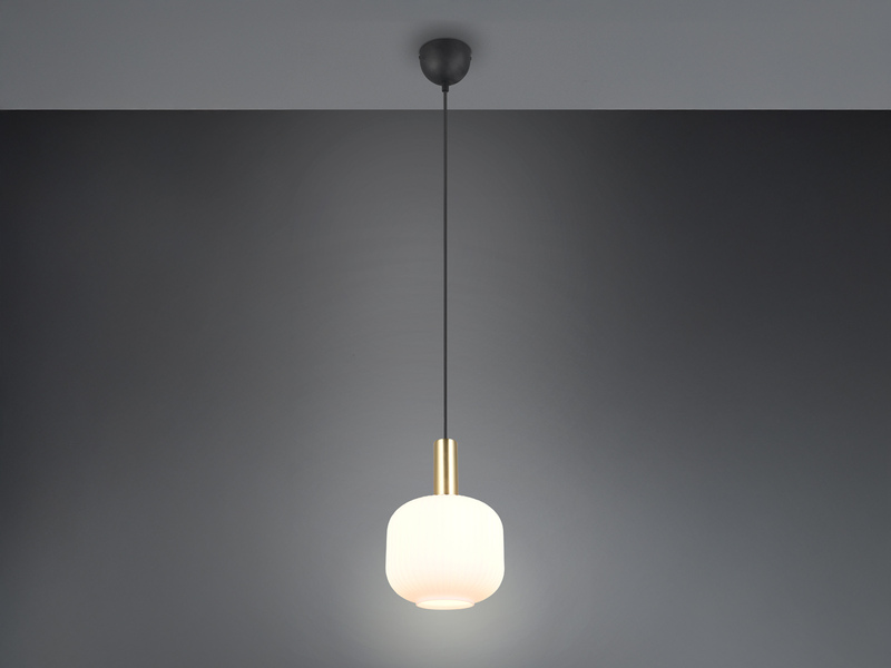Kleine Retro Pendelleuchte 1-flammig mit Glasschirm in Weiß mit E27 LED, Ø 20cm