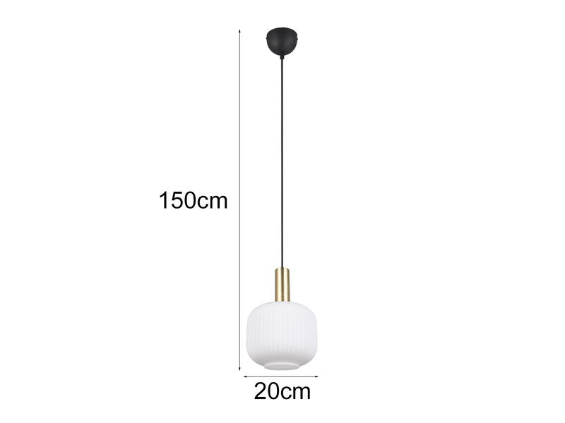 Kleine Retro Pendelleuchte 1-flammig mit Glasschirm in Weiß mit E27 LED, Ø 20cm