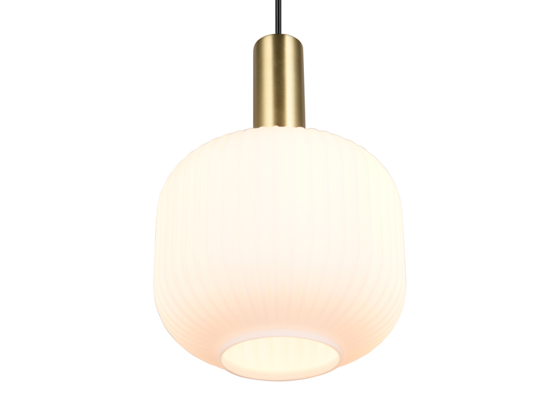 Kleine Retro Pendelleuchte 1-flammig mit Glasschirm in Weiß mit E27 LED, Ø 20cm